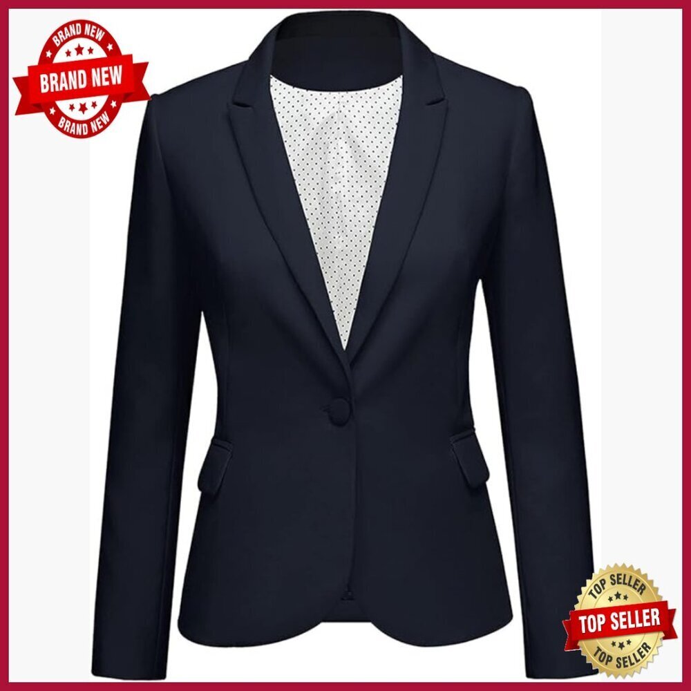 Women's Notched Lapel Blazer with Pockets for Office Work Professional